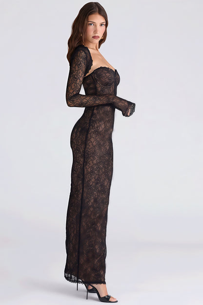 Sexy Lace Sheer Shawl Bandeau Maxi Dress