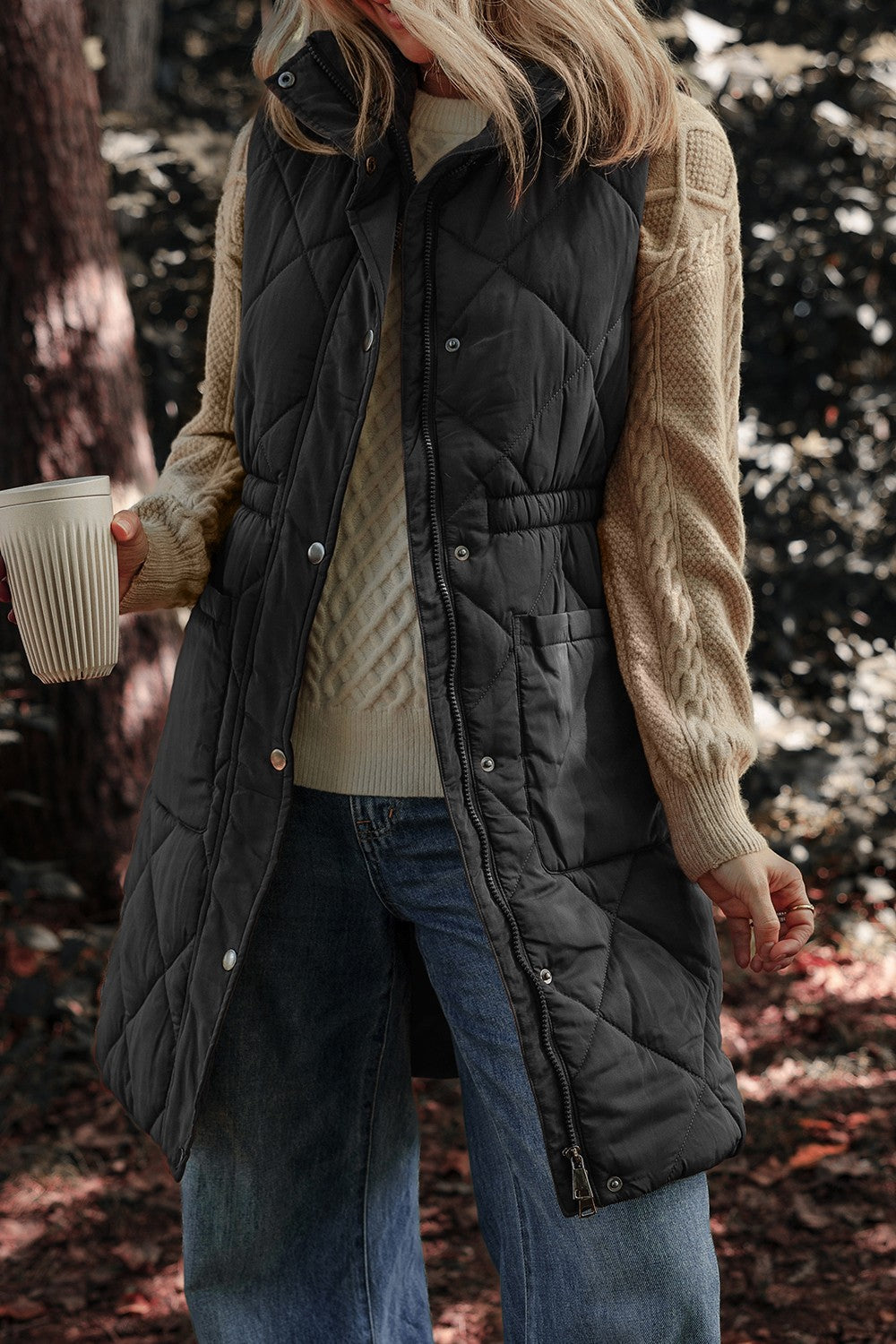 Silvia | Vest coat with zipper and buttons and pockets