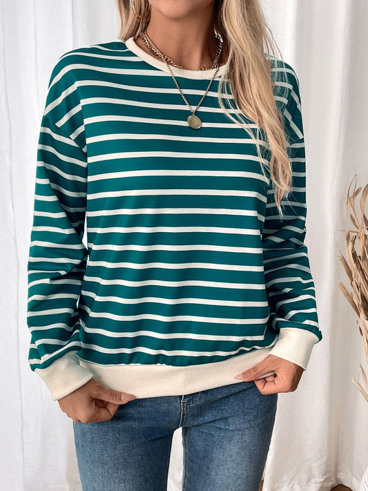 Verónica | Perfee striped long sleeve crew neck sweatshirt with contrast