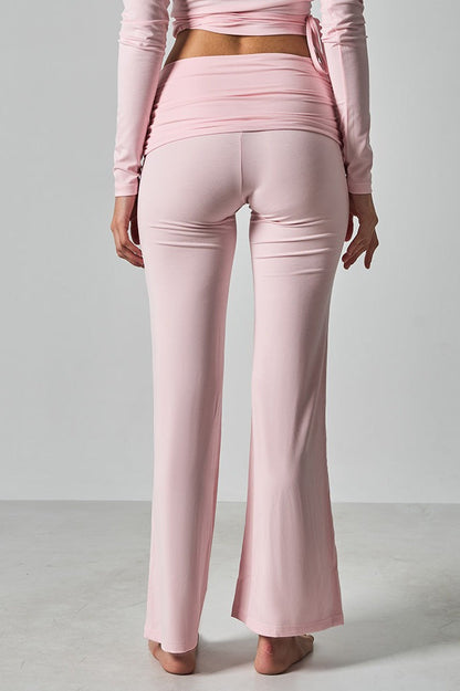 Solid Fitted Foldover Soft Pants