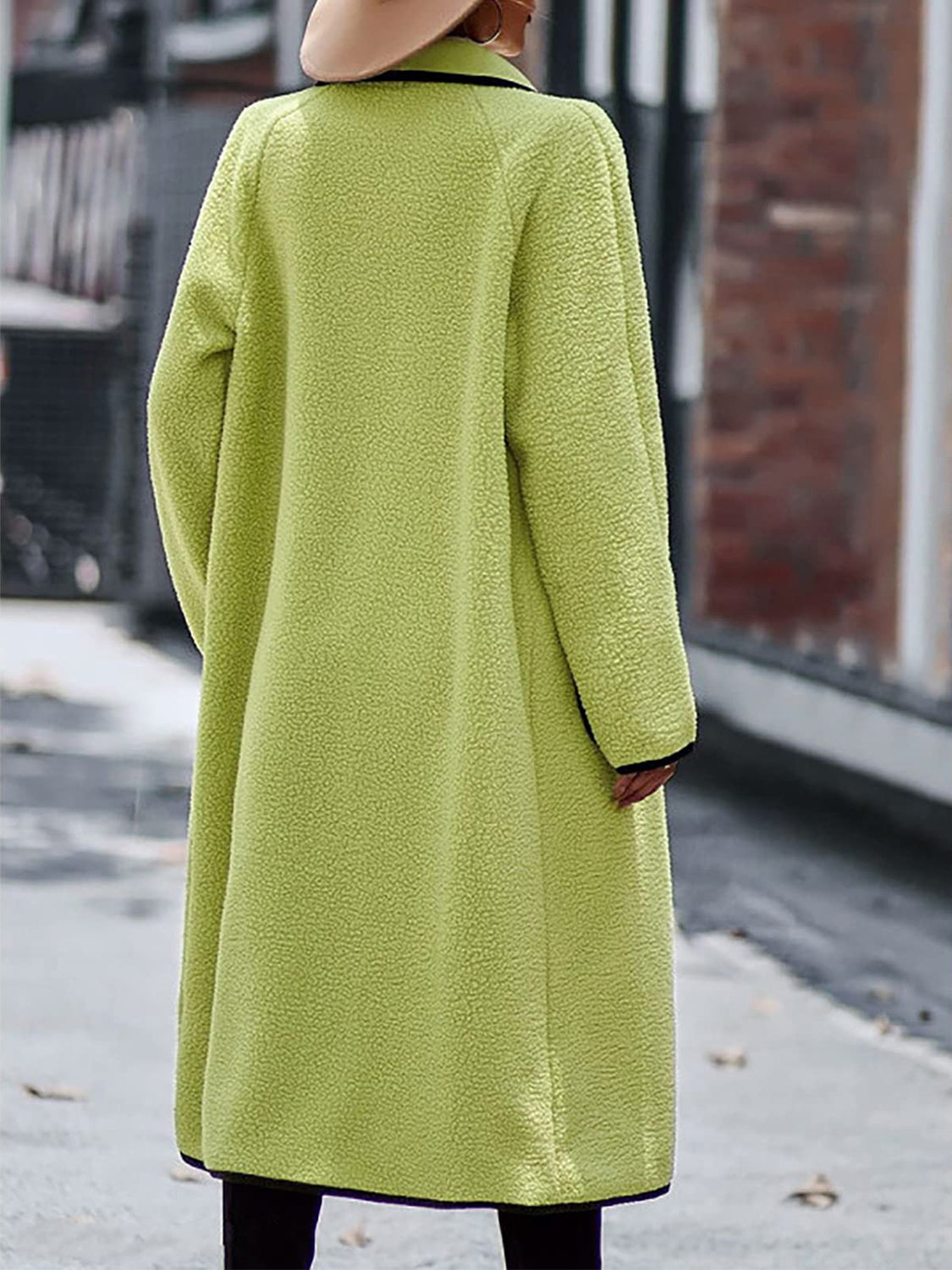 Claudia | Full size long sleeve coat with contrast trim and pockets