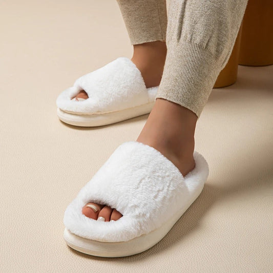 Gisela® | Fluffy peep toe slippers for women
