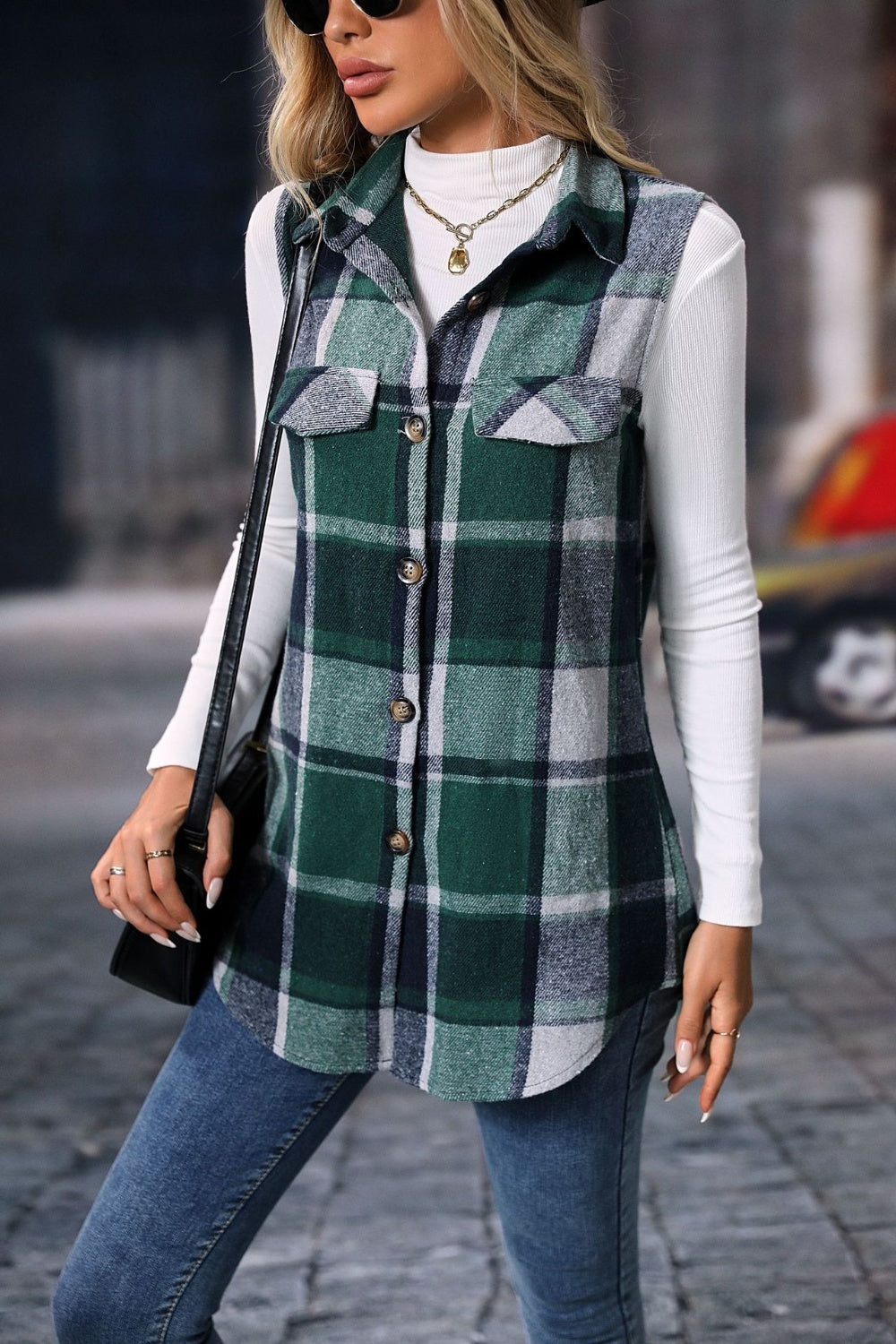 Olivia | Checked vest coat with buttons