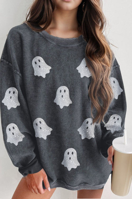 Teresa | Glittery long-sleeved Ghost crewneck sweatshirt