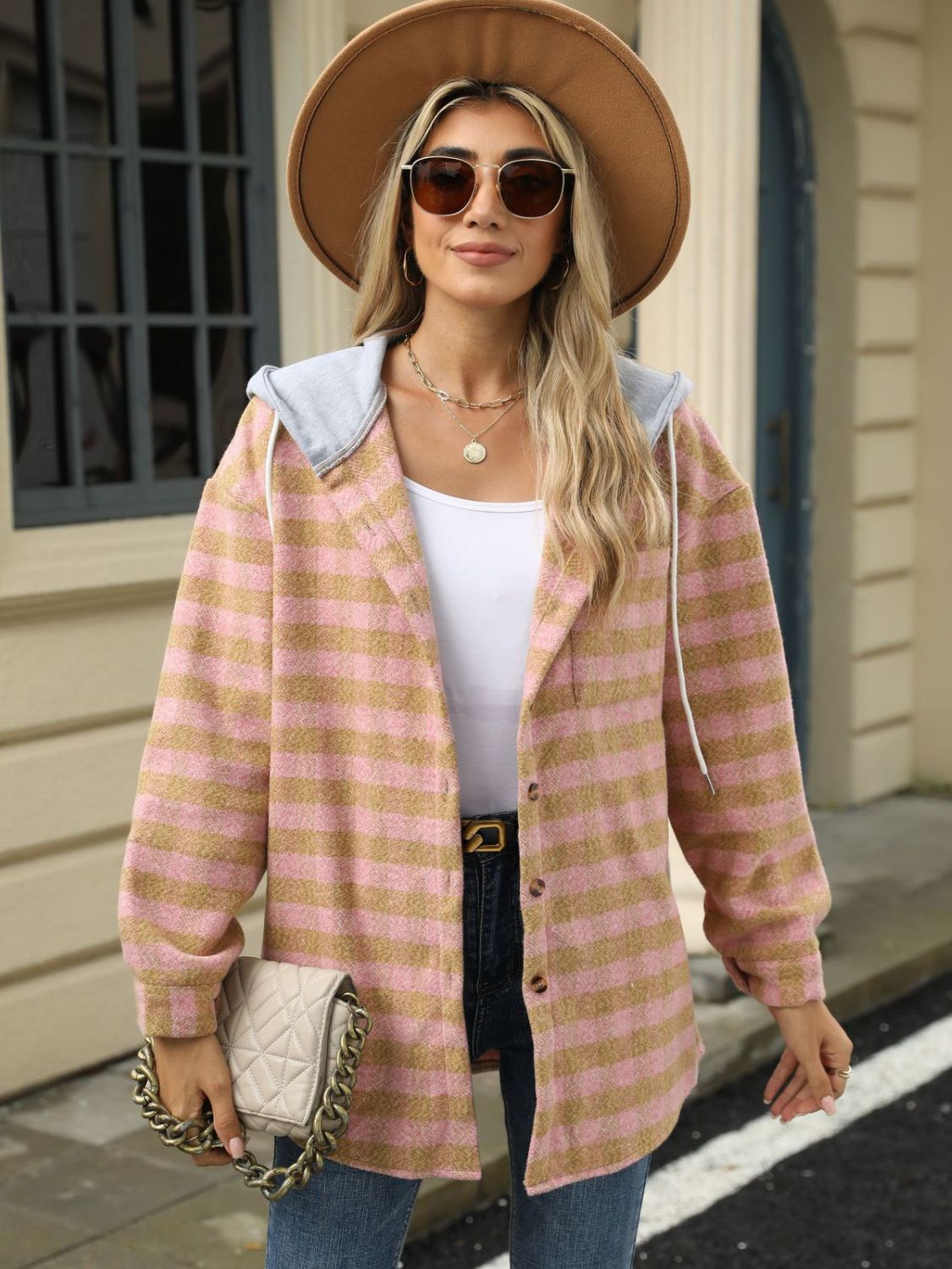 Ramona | Checked drawstring hooded jacket with long sleeves