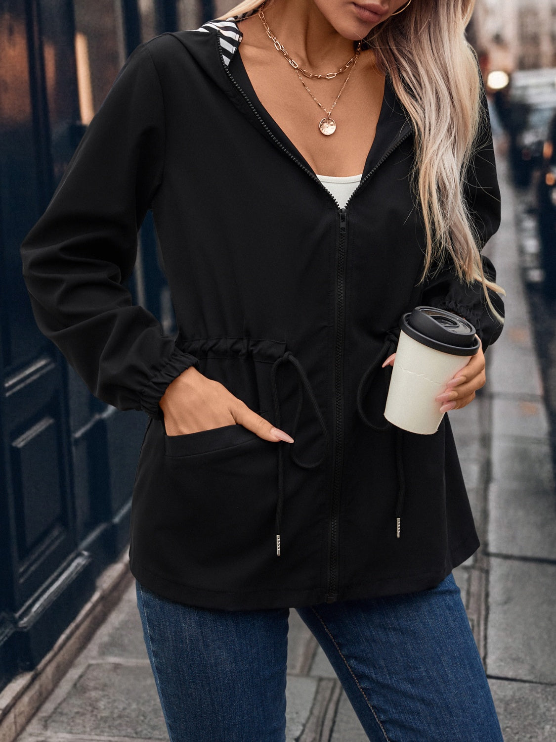 Felisa | Zip-up hooded jacket with drawstring pockets