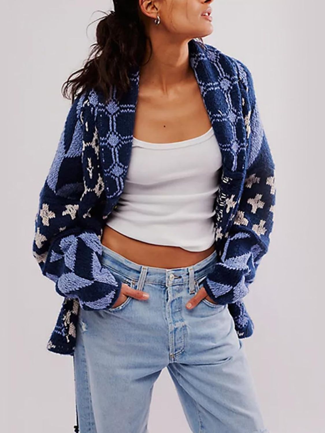 Manuela | Long sleeve cardigan with buttons and cross graphic