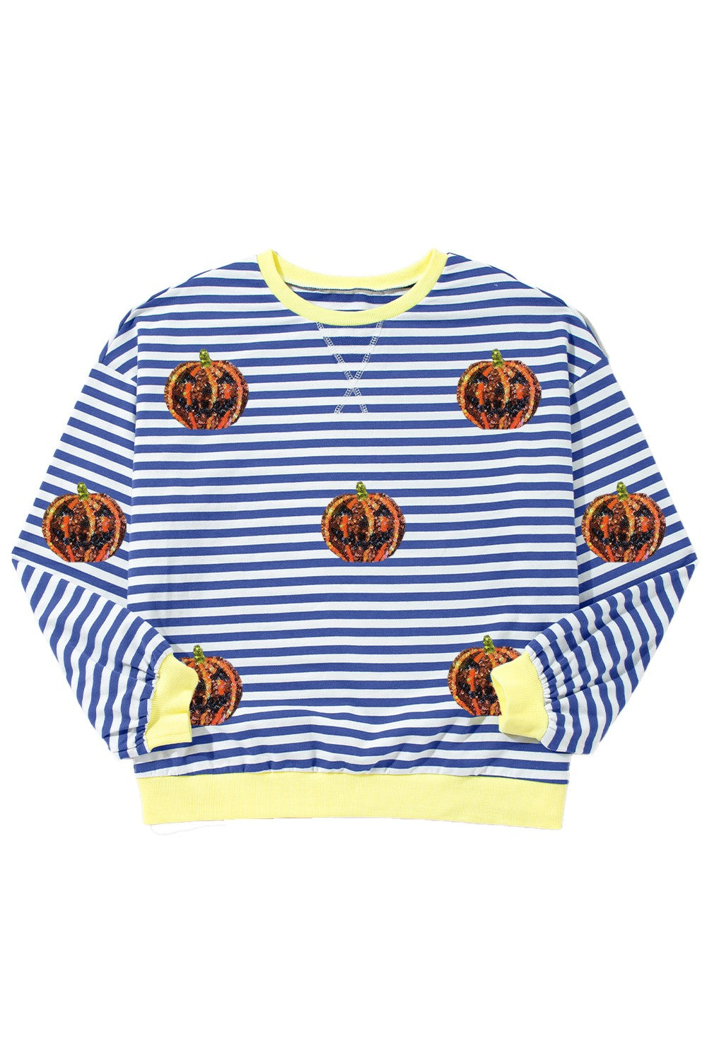 Felicidad | Pumpkin striped crew neck long sleeve sweatshirt