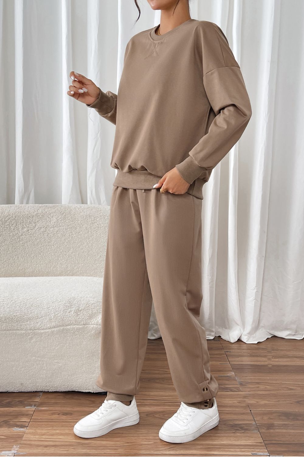 Jesica | Perfee long sleeve top and crew neck trousers set