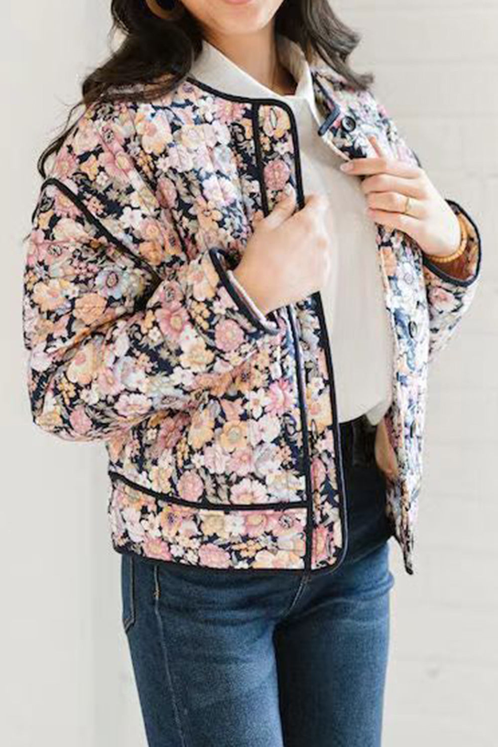 Vanessa | Floral winter coat with buttons and long sleeves