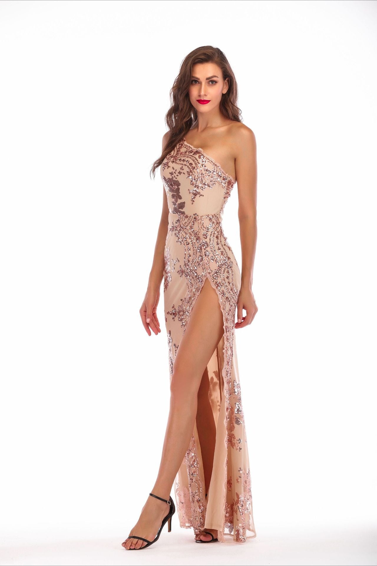 Sequin Backless Asymmetric Formal Dress