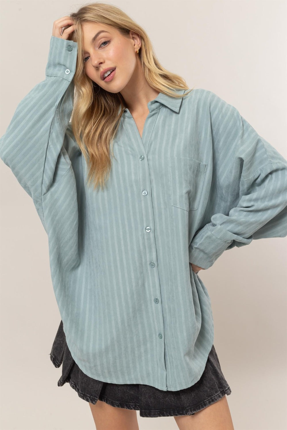 Therese | Striped long sleeve oversized button down shirt