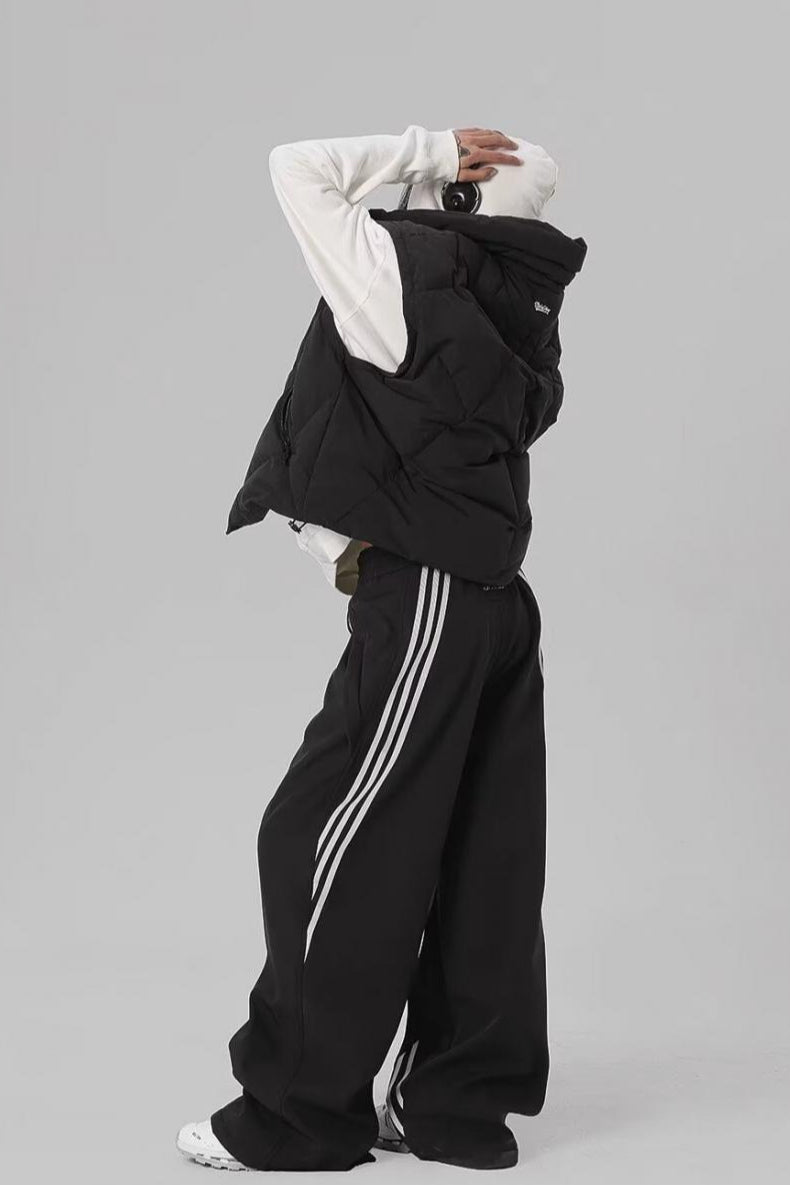 Striped Drapey Straight Wide Leg Athletic Pants