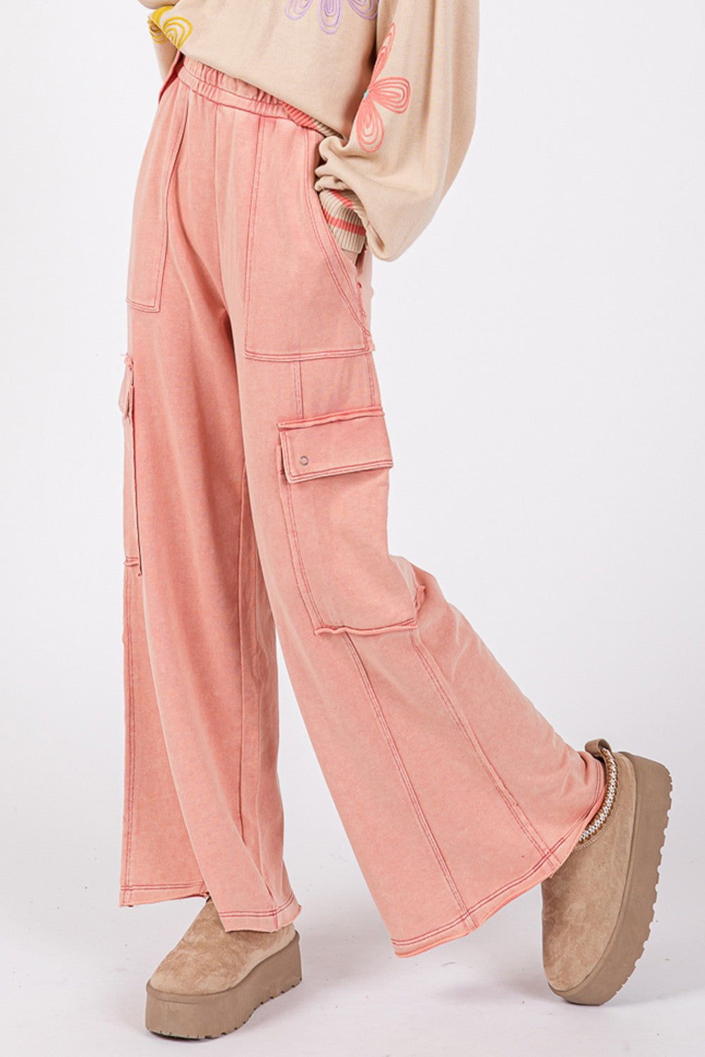 Loretta | Wide-leg trousers in mineral wash knitted terry