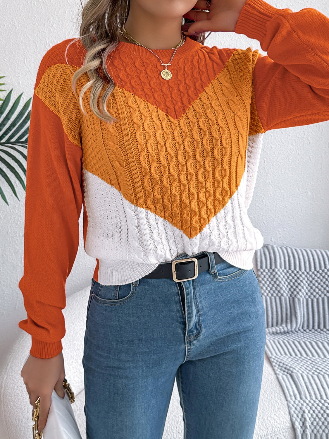 Dominique | Contrasting long-sleeved sweater with a crew neck