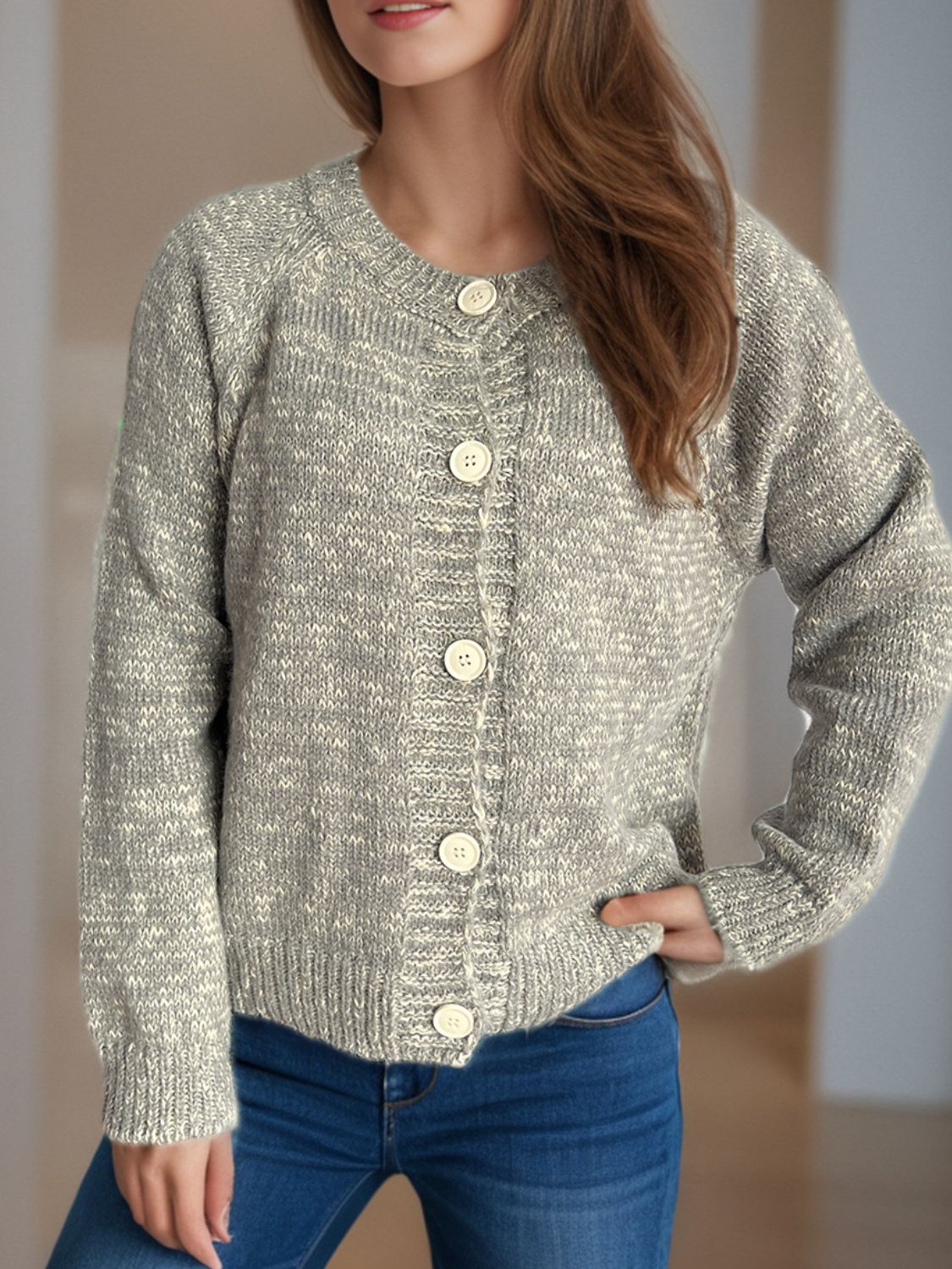 Irina | Mottled long-sleeved cardigan with button placket