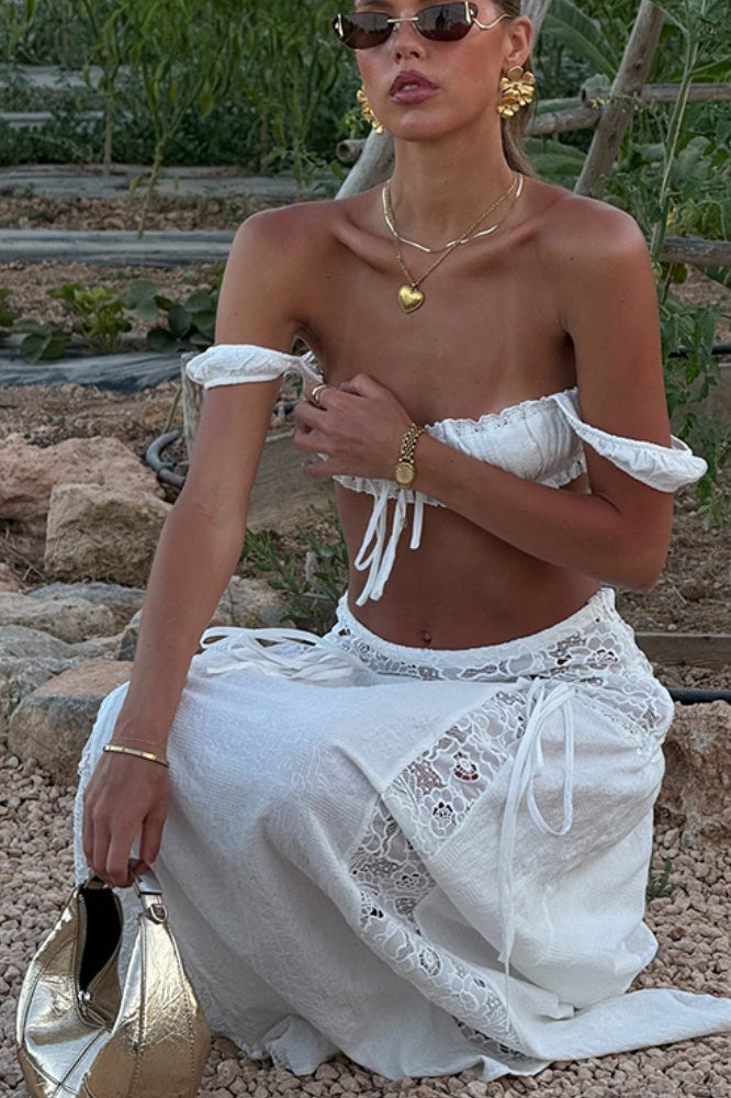 Solid Cutout Waist Bikini Cover Up Beach Skirt Set