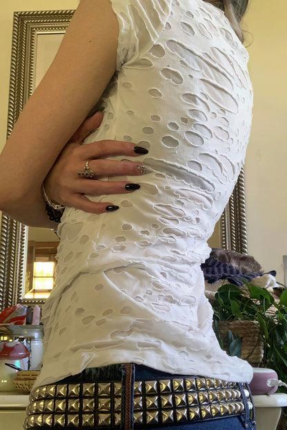 Gothic Dark Print Ripped Slim T-shirt