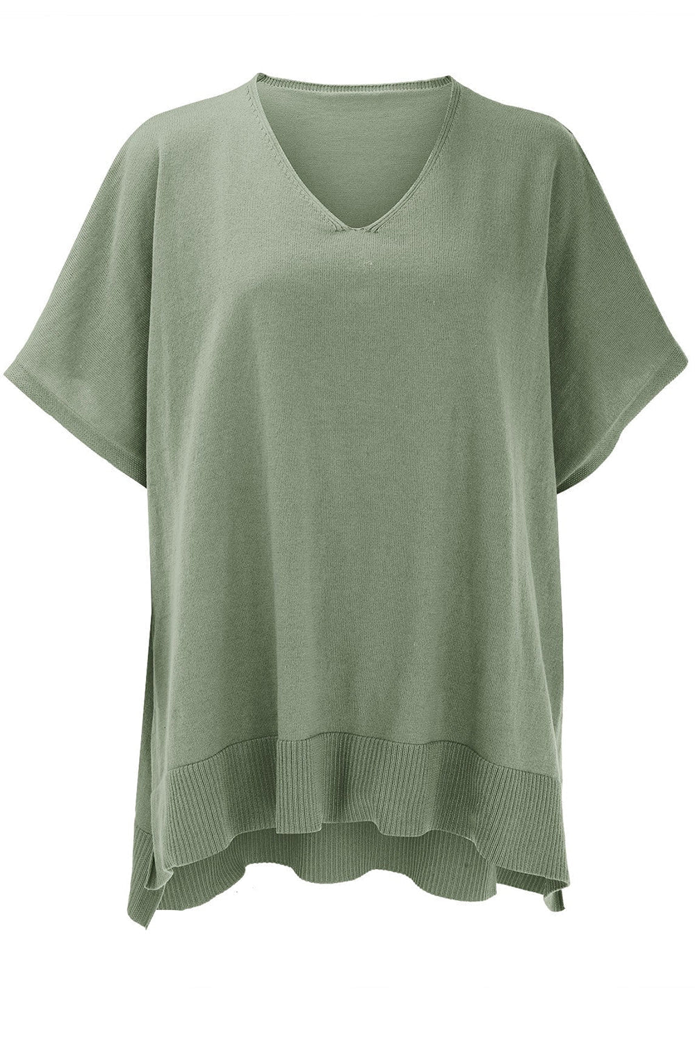 Erika | Slit knit top with V-neck and half sleeves