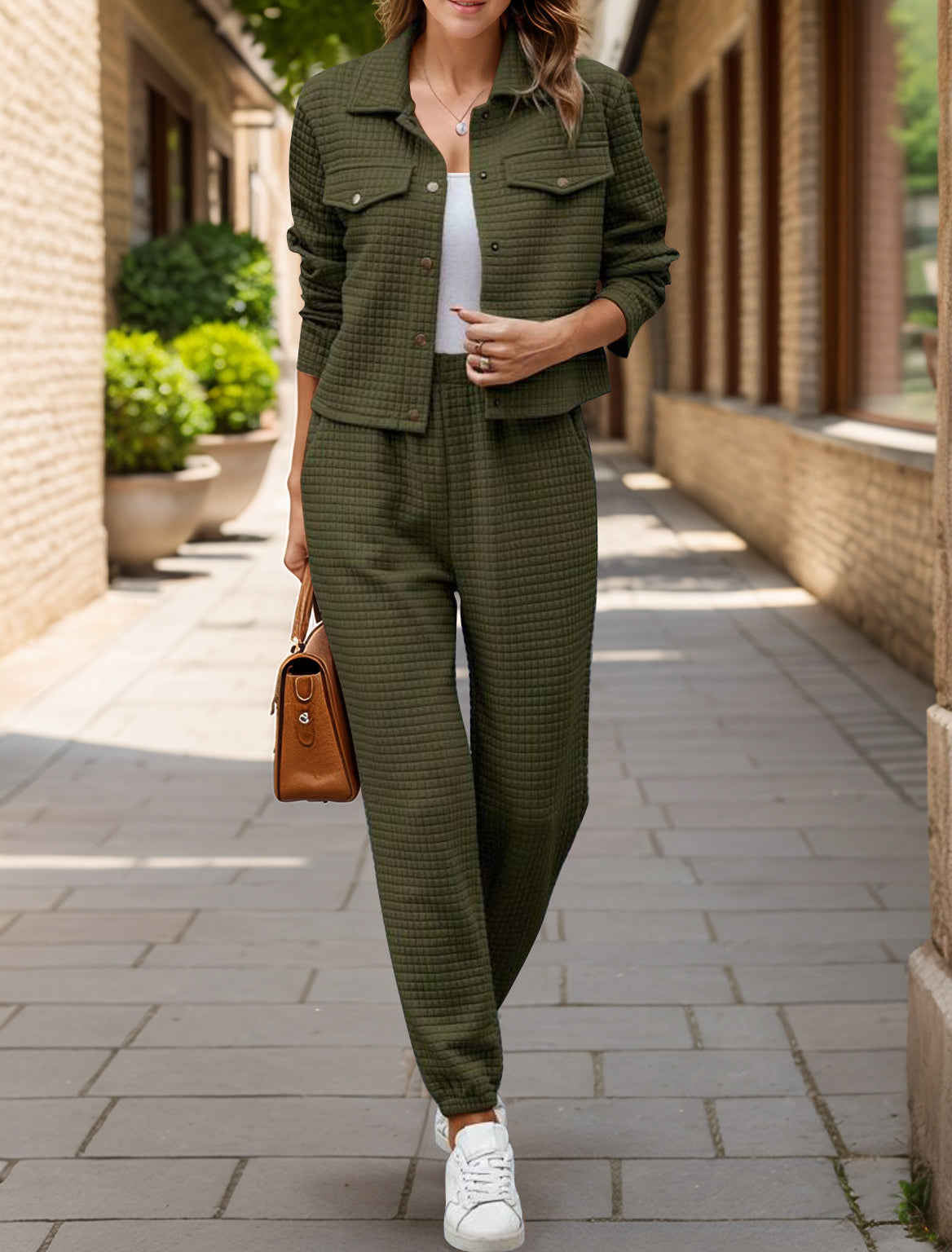 Sandra | Check top and trousers set with snap fasteners