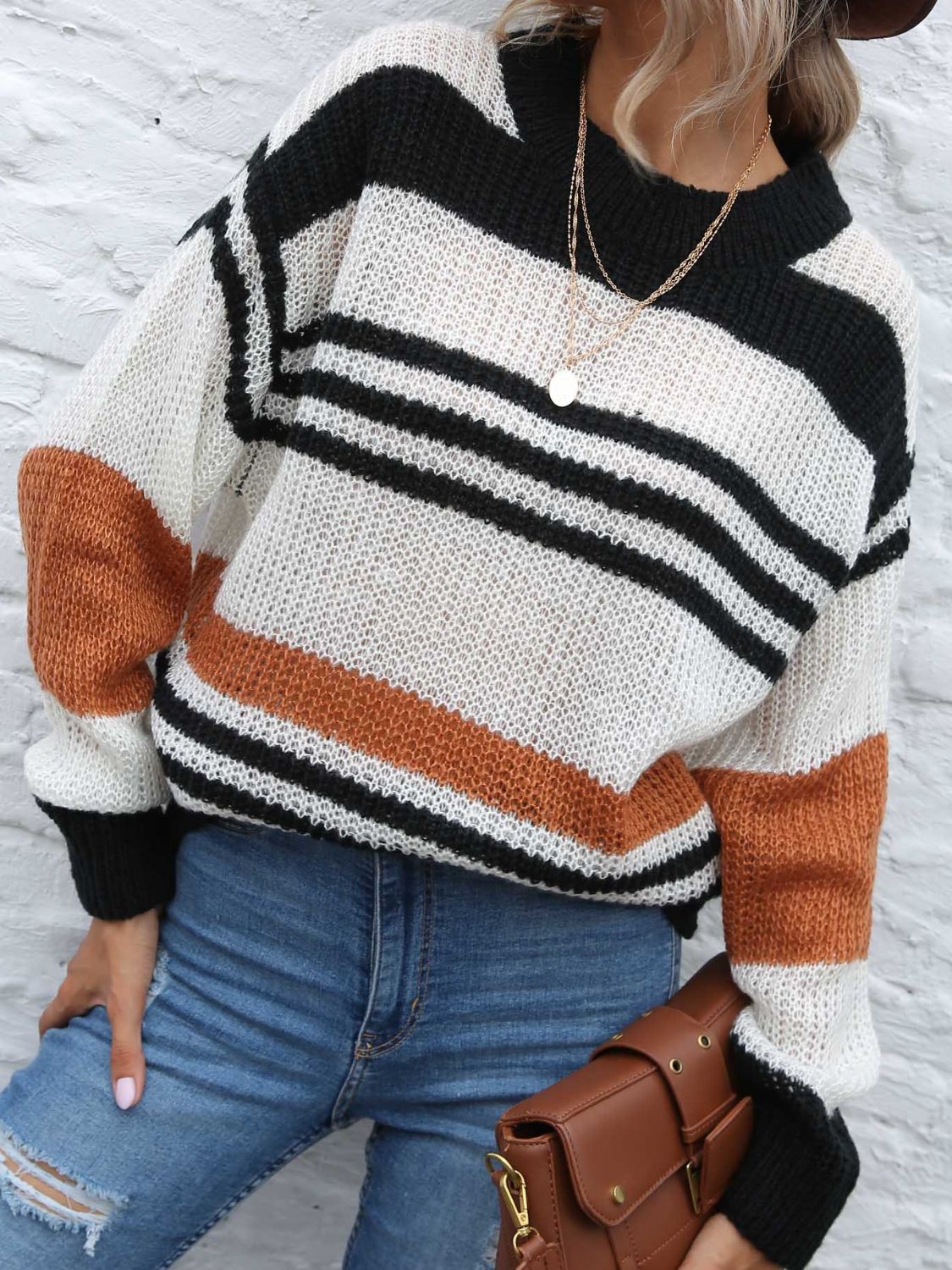 Nadine | Contrasting striped long-sleeved sweater with a crew neck
