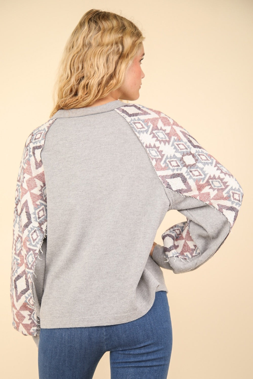 Fatima | Printed long-sleeved knitted top with a crew neck