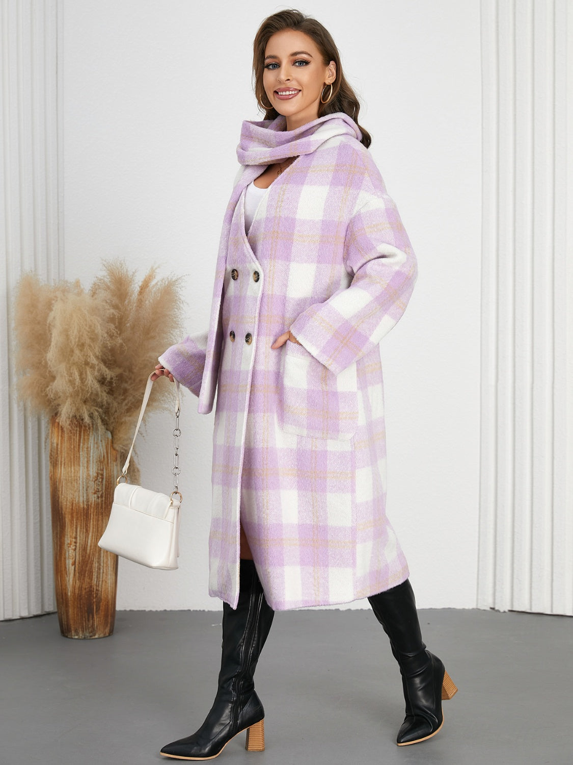 Rubí | Checked long sleeve button down coat
