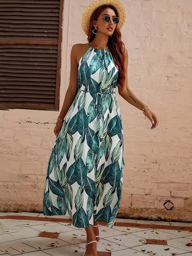 Jocelyn® | Halterneck Beach Dress With Leaf Pattern