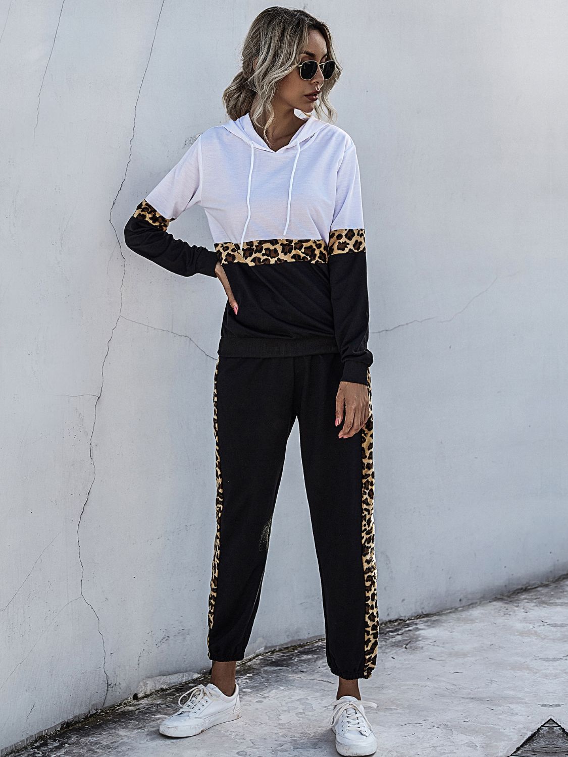 Alba | Perfee contrast long sleeve hooded top and sweatpants set