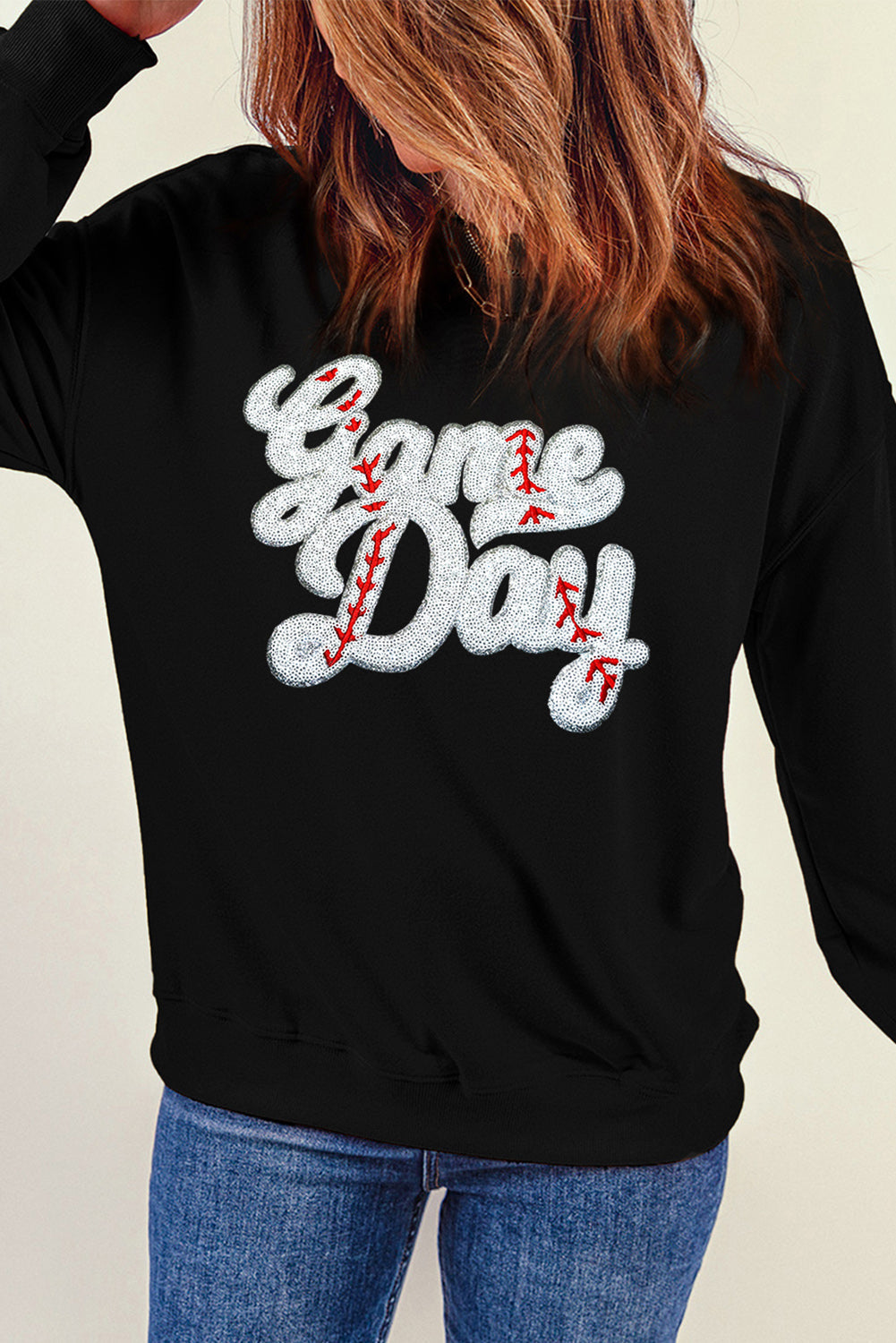 Irene | Long sleeve crew neck sweatshirt with letter graphic