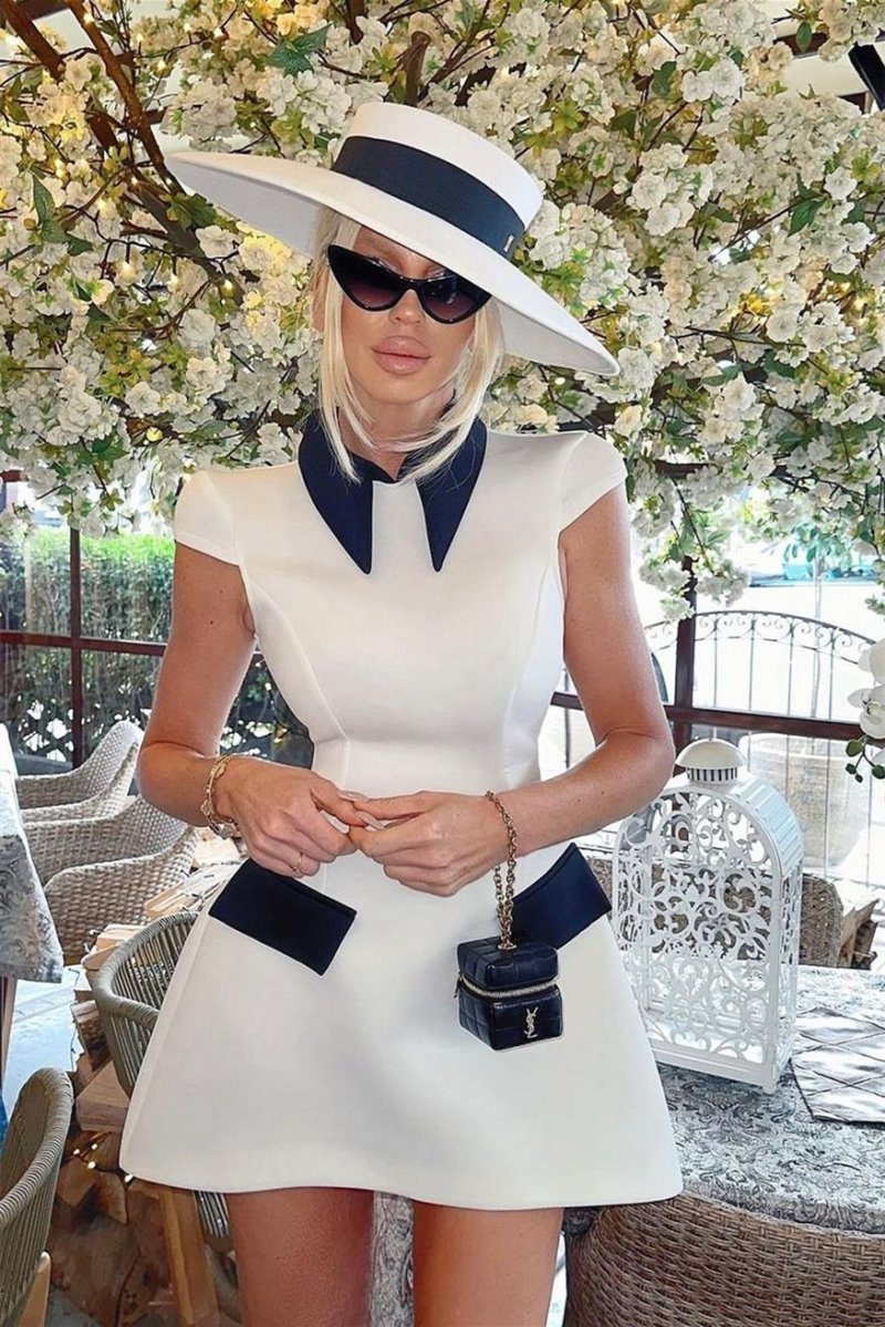 Geraldine® | Polyester Cap Sleeve Mini Dress With Contrasting Colour