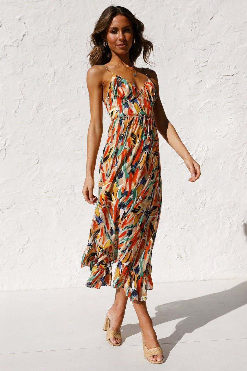 María José® | Printed Midi Summer Dress With Ruffle Trim
