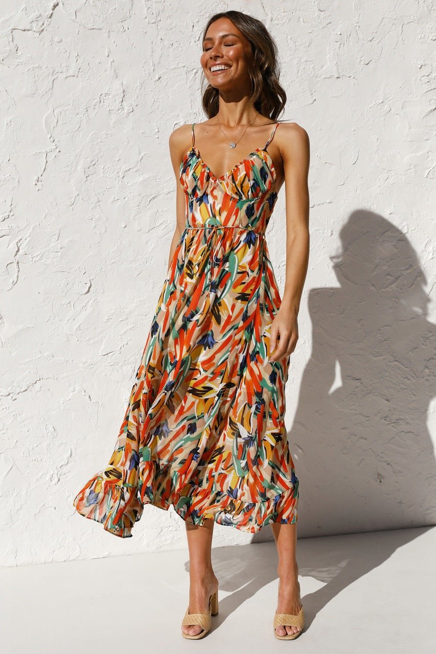 María José® | Printed Midi Summer Dress With Ruffle Trim