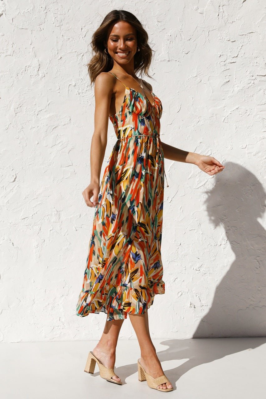 María José® | Printed Midi Summer Dress With Ruffle Trim