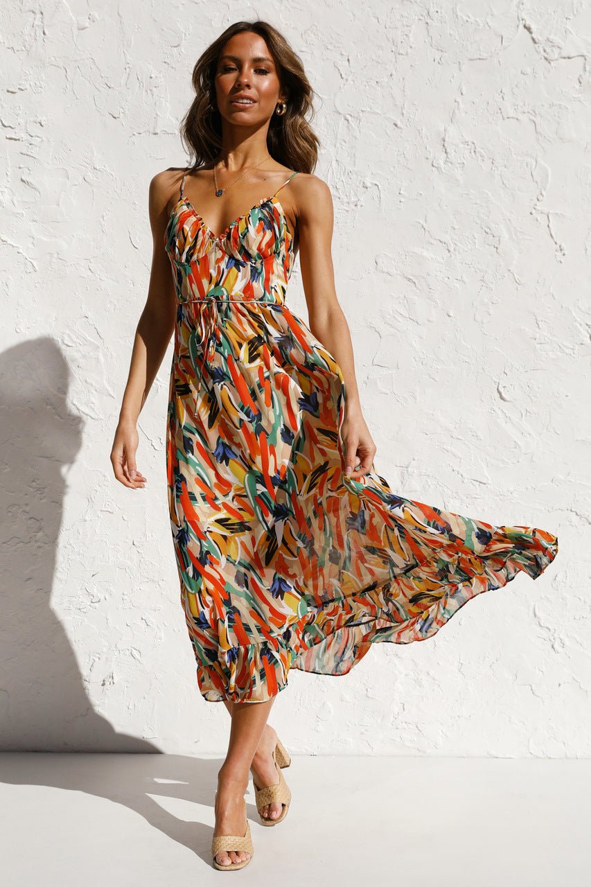 Fabiola® | Printed Midi Summer Dress With Ruffle Trim