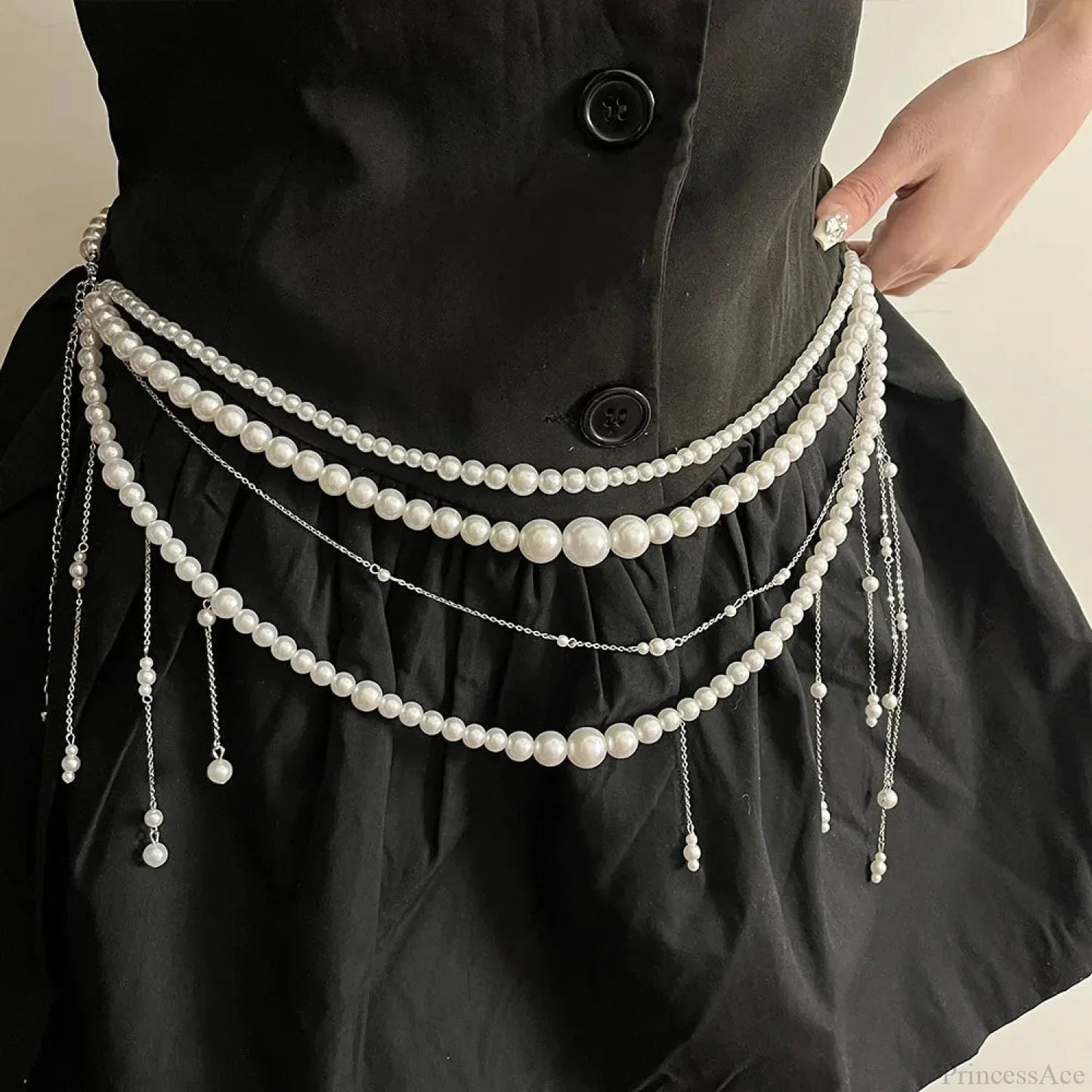 Adornments Dark Multilayer Fringes Bead Waistband