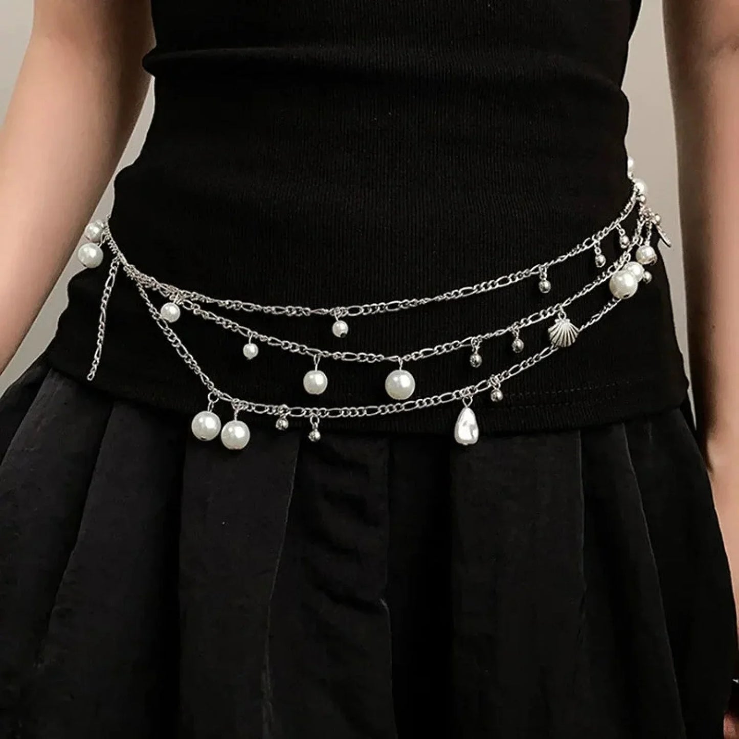 Adornments Dark Multilayer Fringes Bead Waistband