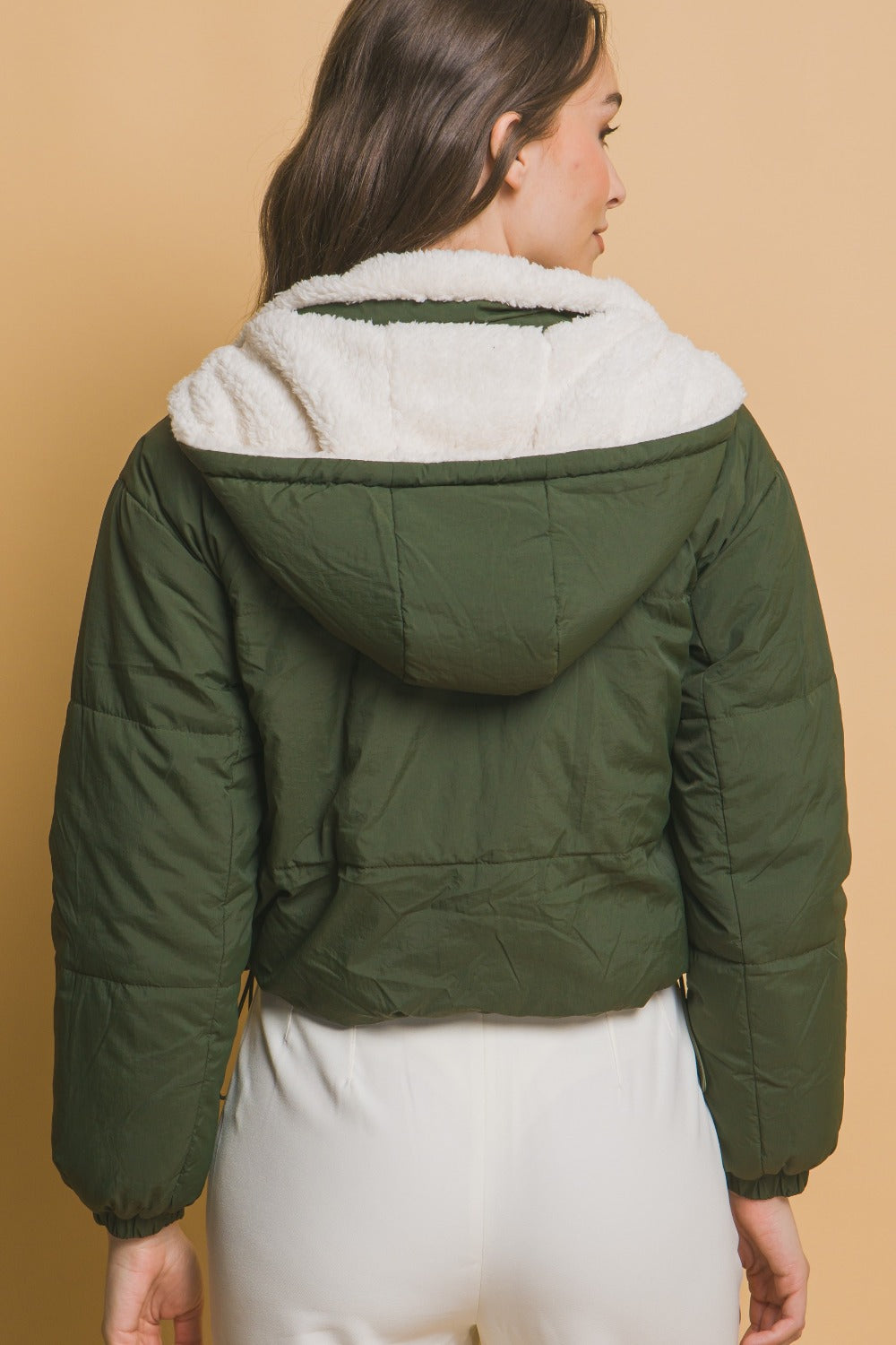 Kimberly | Love Tree cropped reversible hooded zip-up sherpa jacket