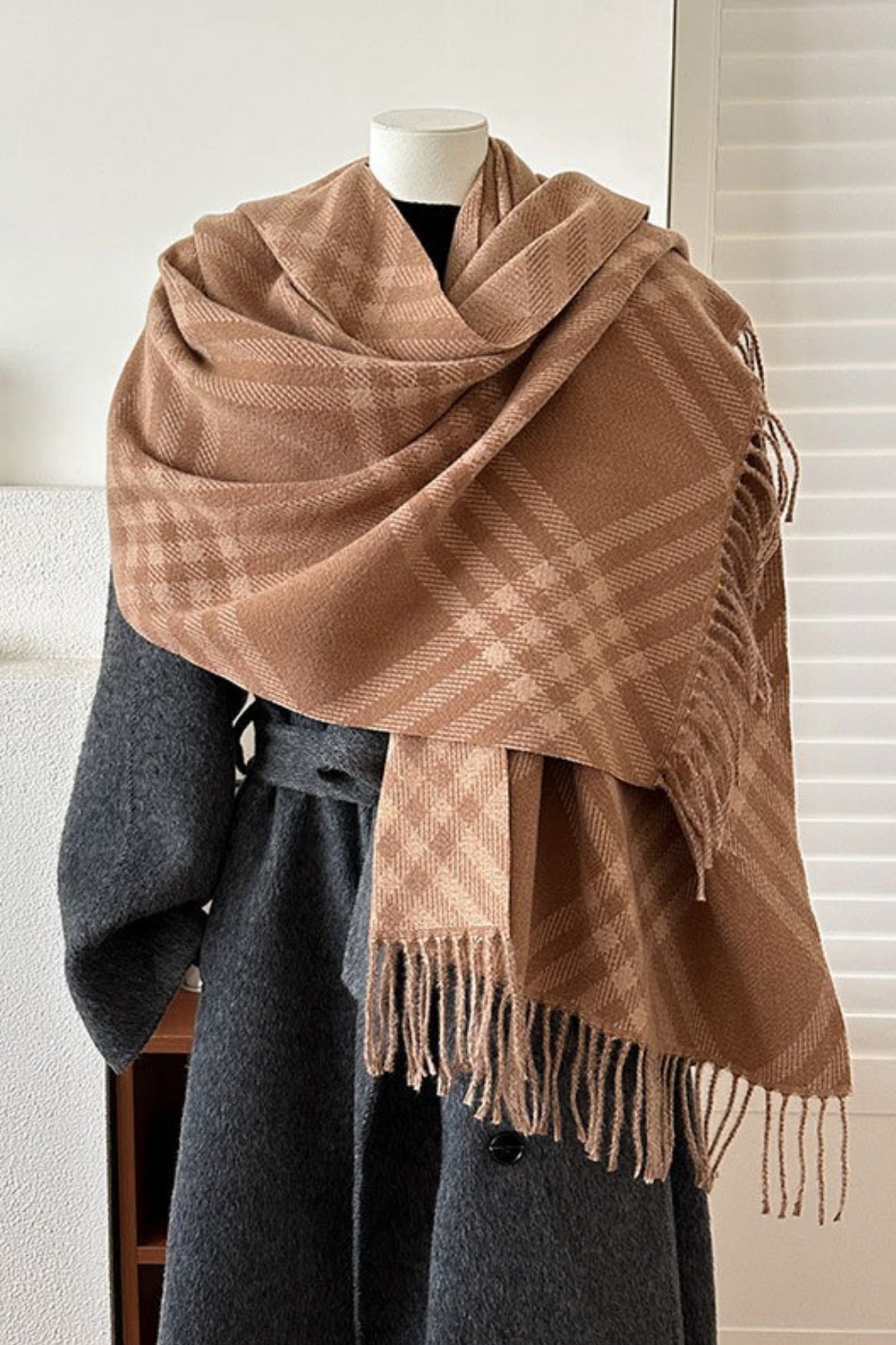 Double-Sided Plaid Festive Faux Cashmere Warm Scarf