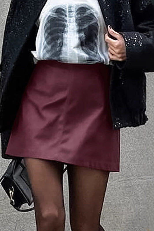 Red Matte Leather Skirt