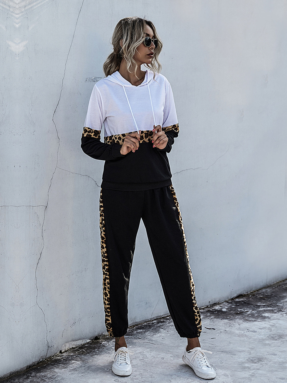 Alba | Perfee contrast long sleeve hooded top and sweatpants set