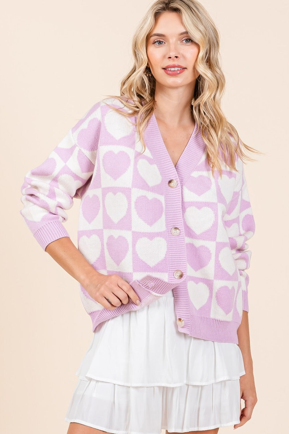 Keira | Mittoshop Checked Heart Cardigan with Buttons
