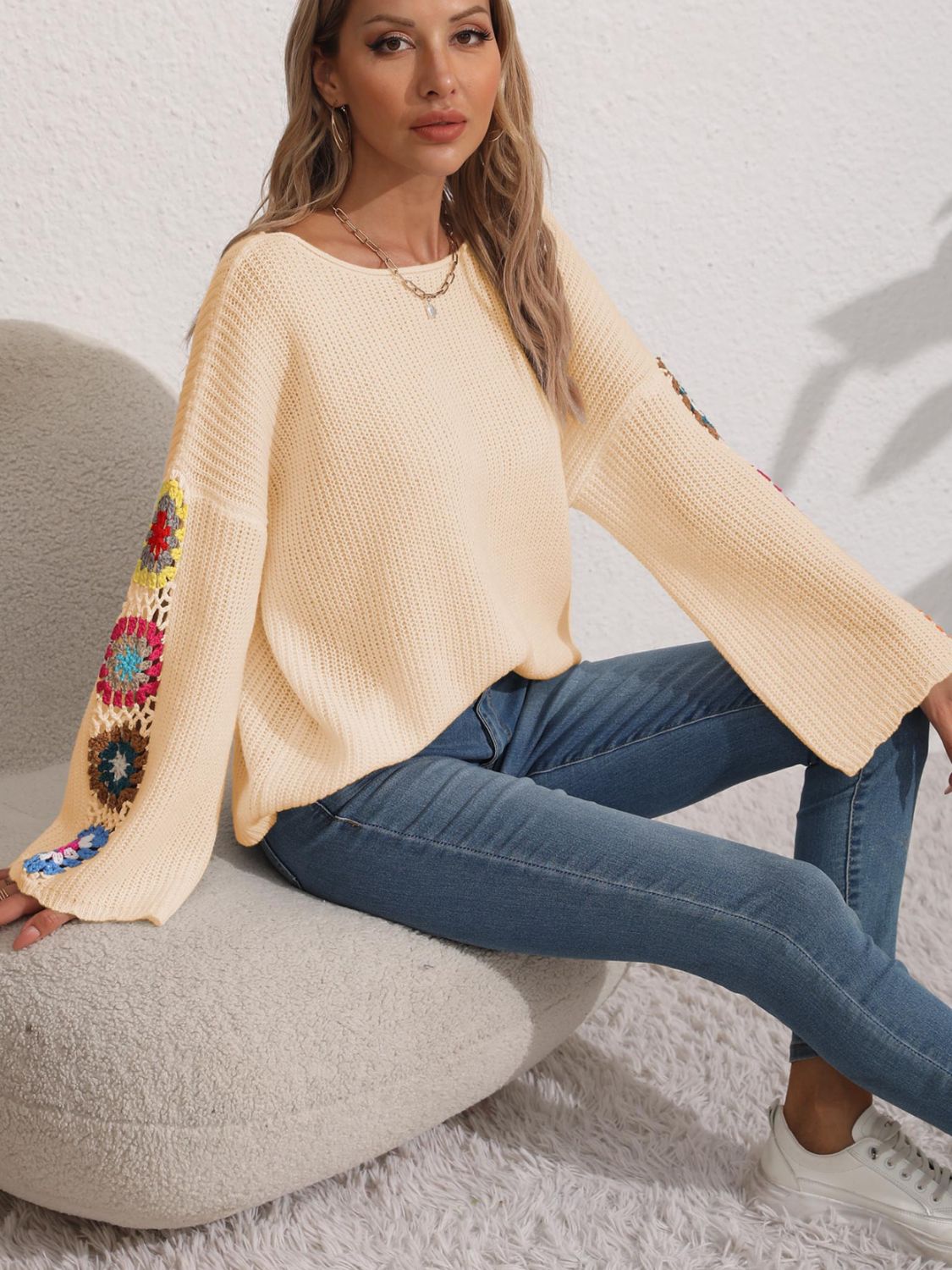Elsa | Crochet floral long sleeve sweater
