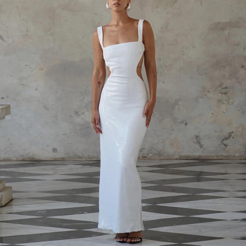 Edith® | Charming Sequin Sling Square Collar Backless Dress Skirt