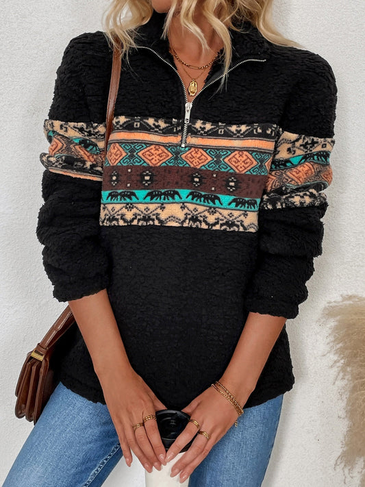 Cristina | Geometric quarter zip long sleeve sweatshirt