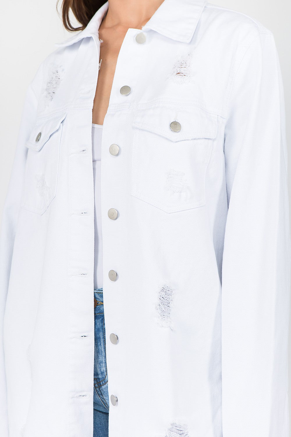 Otilia | American Bazi distressed denim jacket with frayed hem