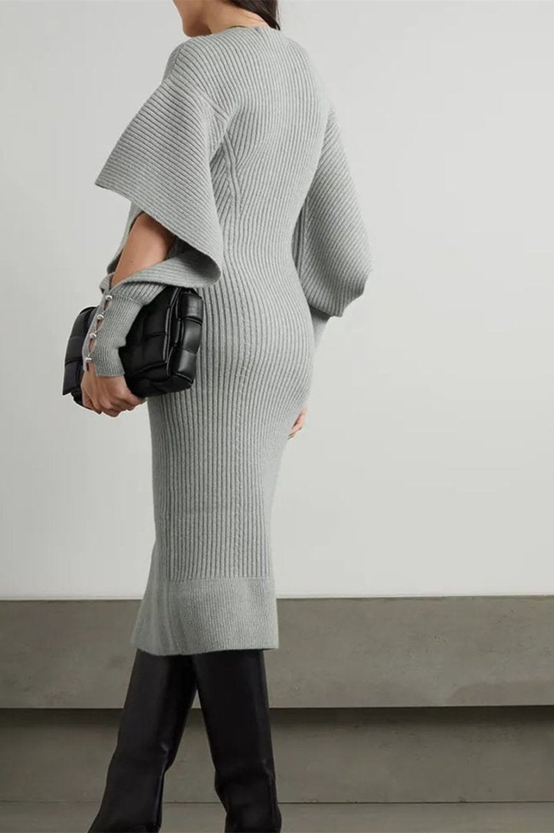 Úrsula® | Cut-Out Midi Knit Dress With Batwing Sleeves