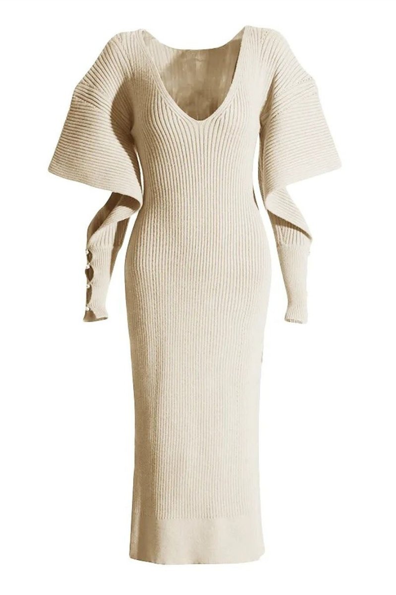 Úrsula® | Cut-Out Midi Knit Dress With Batwing Sleeves