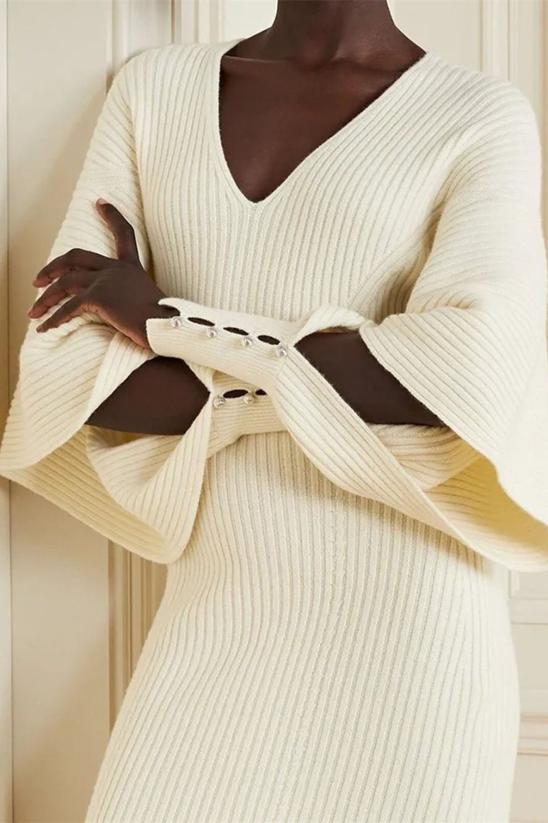 Úrsula® | Cut-Out Midi Knit Dress With Batwing Sleeves