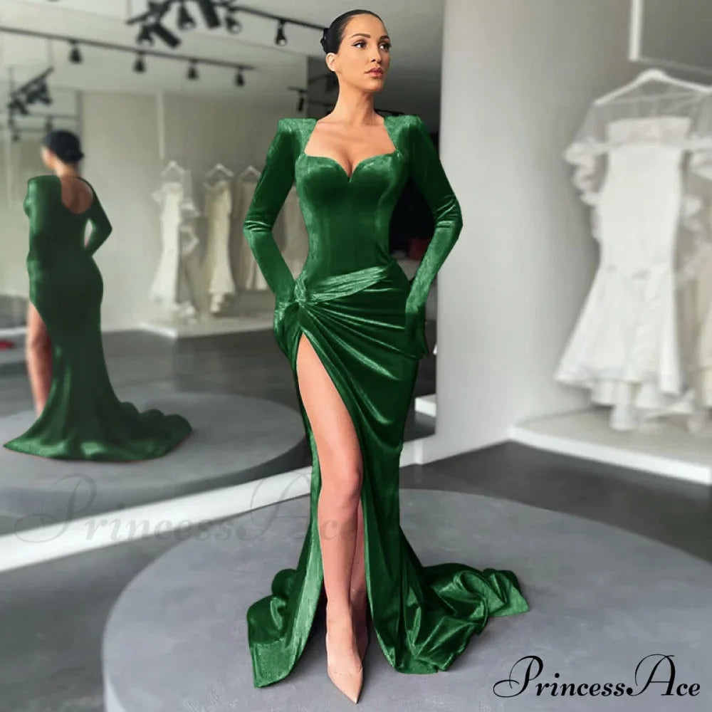 Aleah High Stylish Slit Velvet Dress